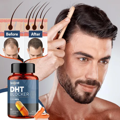 Miniatura 6 de DHT Bloqueador para hombres con palma enana americana y biotina, fórmula para el crecimiento del cabello en cápsulas llenas de líquido, suplementos