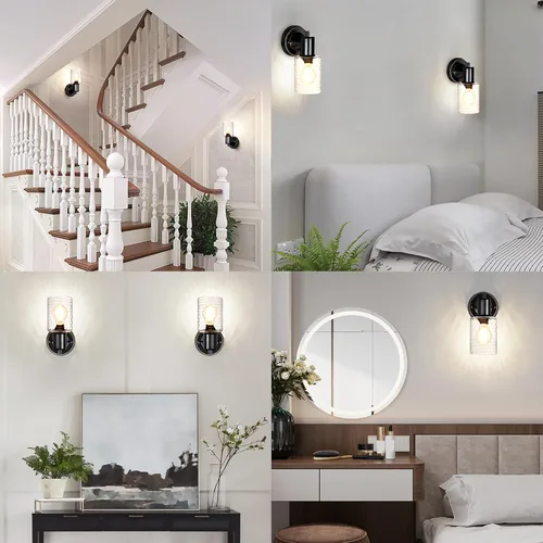 Miniatura 8 de Juego de 2 apliques de pared - Luces de tocador negras mate para baño, accesorios de luz de pared modernos con interruptor giratorio - Luz