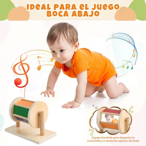 Miniatura 9 de Kit de Juguetes Montessori para Bebés - Espejo Montessori, Peekaboo, Rompecabezas con Asas, Tambor Giratorio Mediano - Para Niños de 6-12 Meses