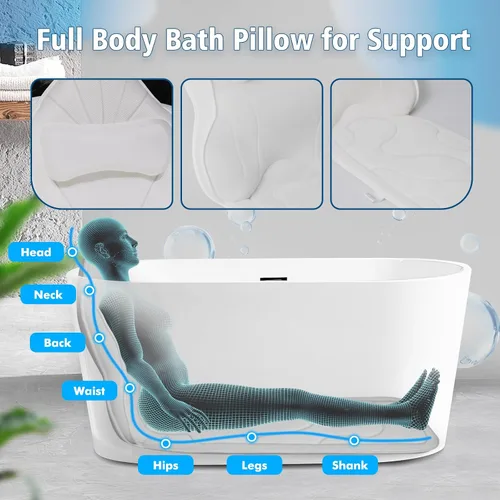 Miniatura 3 de Poemland Almohada de Baño de Lujo Gruesa de Cuerpo Completo y Cojín para Tina con Soporte para Cabeza, Cuello y Hombros para Relajación y Confort