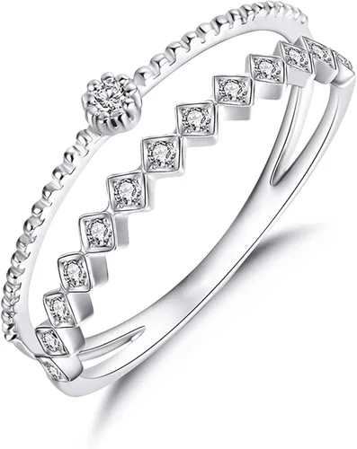 DIYA Moissanite Ring D Color Double layer Rings for Women Multi Diamond Stones Sterling Silver Retro Wedding Vintage Promise Engagement Rings