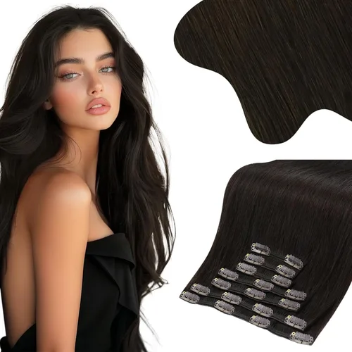 Miniatura 93 de Moresoo Extensiones de cabello humano con clip, balayage, color marrón oscuro a marrón dorado con clip, extensiones de cabello humano con clip, 5