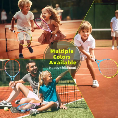 Miniatura 9 de Raqueta de tenis para niños de 17"-23" para edades de 2-9 años, ligera y duradera, incluye 1 raqueta de tenis para niños pequeños y 1 cintas