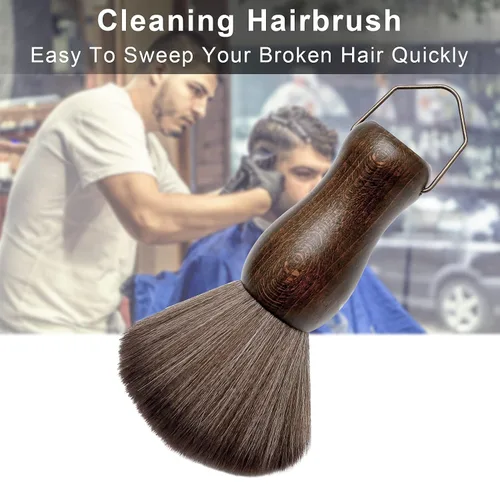 Miniatura 3 de Cepillo de plumero de cuello de peluquero Mango de madera con gancho para corte de cabello... (cepillo de cuello+cepillo de peine dorado)