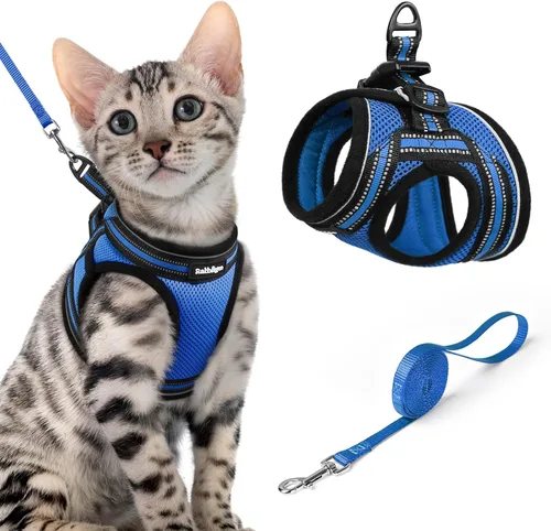 Miniatura 45 de rabbitgoo Juego de arnés y correa para gatos para caminar a prueba de escape, chaleco suave ajustable para gatitos con tira reflectante para gatos
