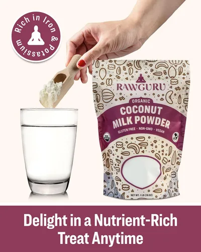 Miniatura 3 de RawGuru Leche de coco orgánica en polvo, vegana y rica en nutrientes con hierro y potasio, leche orgánica rica y cremosa para beber o hornear, 16