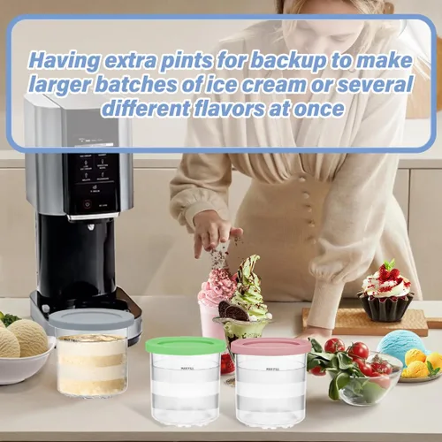 Miniatura 6 de NANOBABY Recipientes de pinta y tapas de repuesto compatibles con la máquina de helados Ninja CREAMi 7 en 1, repuesto de taza de 16 onzas para Ninja
