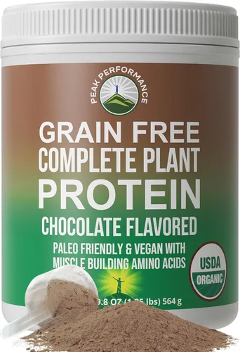 Peak Performance Polvo de proteína vegana cruda a base de plantas paleo orgánica. Increíble perfil de aminoácidos y menos de 0.04 oz de azúcar. Con