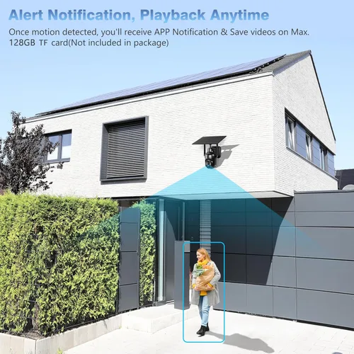 Miniatura 4 de Xega Cámara de seguridad solar WiFi, cámara IP inalámbrica PTZ HD para exteriores, batería recargable de vigilancia con panel solar