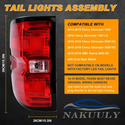 Miniatura 2 de Conjunto de luces traseras de estilo de fábrica compatible con Chevrolet Silverado 1500 2500 HD GMC Sierra 3500 HD 2016-2019 lado derecho