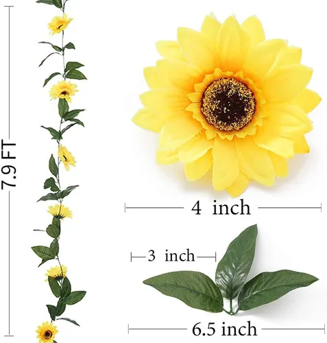 Miniatura 3 de DEEMEI Paquete de 4 guirnaldas artificiales de girasoles de seda colgantes con flores y hojas verdes para mesa de boda, jardín, manualidades