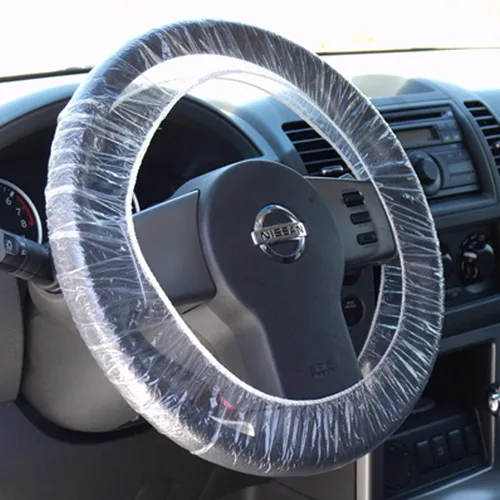 Protector de volante de plástico transparente, desechable, paquete de 100 unidades, protección universal para automóvil
