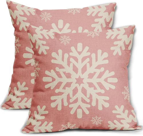 Miniatura 24 de Fundas de almohada decorativas de Navidad negras 40x40 cm con copos de nieve blancos de Navidad, juego de 2, temática rústica de invierno