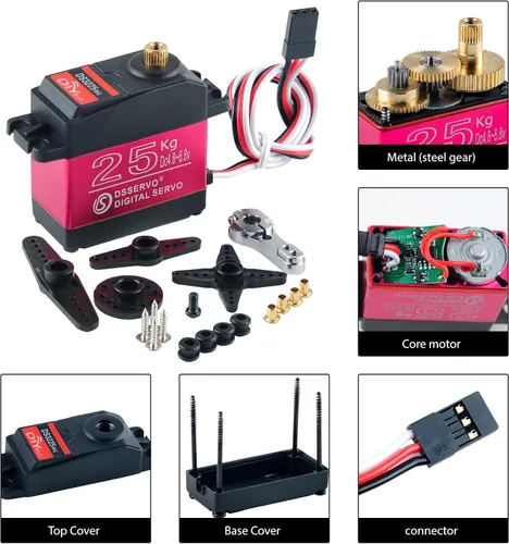 Miniatura 2 de 4 piezas DS3225 55.1 lbs Digital Rc Servo, alto par de torsión impermeable completo engranaje de metal RC DS servo motor con servo brazo 25T