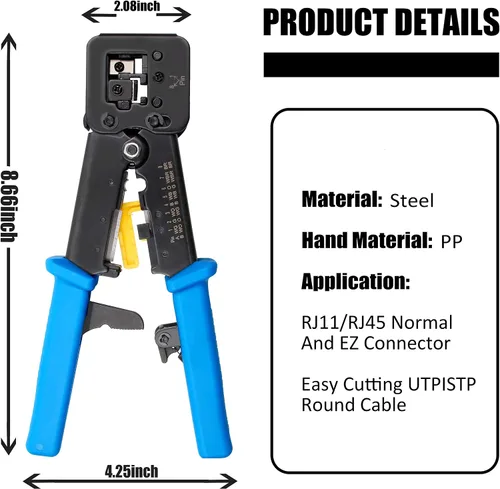 Miniatura 5 de Herramienta de crimpado de paso, herramienta de crimpado Yangoutool RJ45 y crimpadora de paso para conector RJ45/RJ12 de paso regular y final