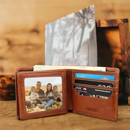Miniatura 2 de YOOMALL Cartera de piel para hombre con bolsillo para monedero y ventana de identificación