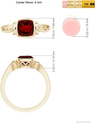 Miniatura 4 de Angara Anillo solitario con cojín de granate natural para mujer en oro amarillo de 14 quilates (Grado-AAAA Tamaño 0.236 in) Regalo de joyería