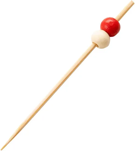 Miniatura 13 de Restaurantware Pinchos de comida de 2.8 pulgadas, 100 palitos de canapé con cuentas, resistentes, desechables, color rojo y crema, púas de madera