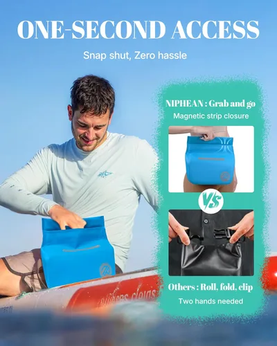 Miniatura 2 de niphean IPX7 Riñonera impermeable con cierre magnético de una mano, bolsa seca duradera impermeable para kayak, tabla de remo, accesorios esenciales