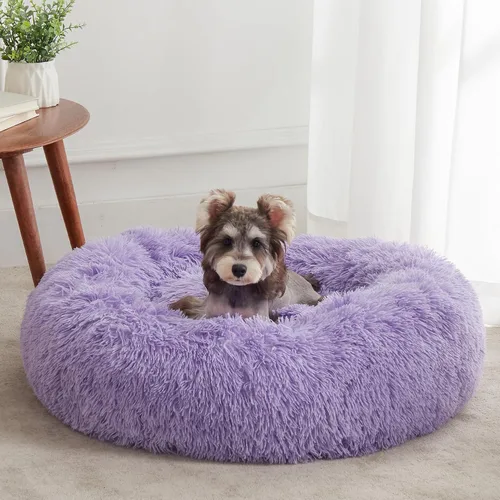 Miniatura 75 de WESTERN HOME WH Cama calmante para perros y gatos, dona acogedora anti-ansiedad, cama redonda cálida y acogedora de piel sintética, suave y azul