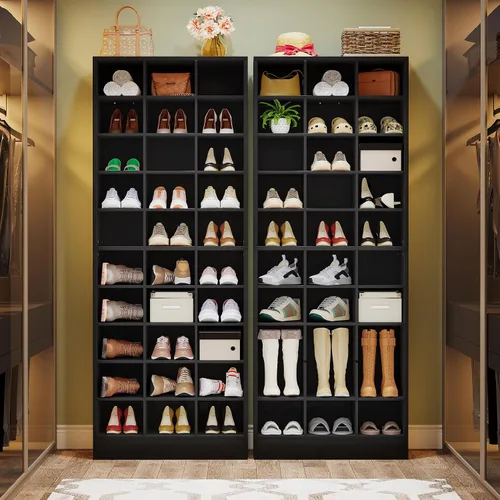 Miniatura 4 de Tribesigns Armario de almacenamiento de zapatos de 10 niveles, zapatero de madera negro con 30 cubículos, organizador de zapatos alto independiente