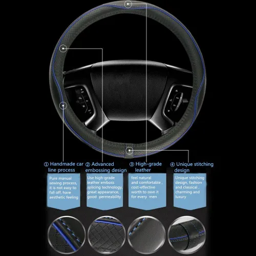 Miniatura 3 de Funda para volante de automóvil, antideslizante, segura, suave, transpirable, resistente, gruesa, envolvente completa, estilo deportivo (negro)