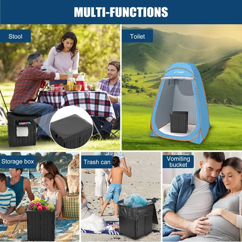 Miniatura 7 de Inodoro portátil XL para adultos, extra grande de 15.4"H plegable para acampar con estante desmontable para teléfono y soporte para papel