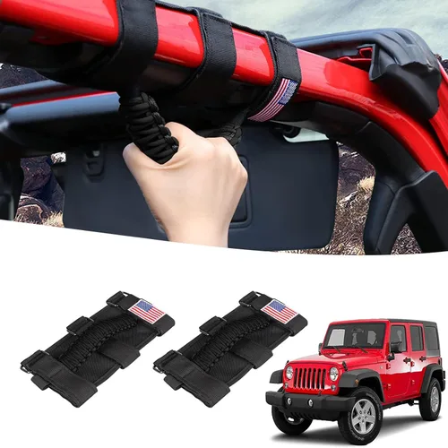 GAIZON Paquete de 2 asas de agarre de barra antivuelco, asas de paracaídas para Wrangler CJ YJ TJ JL JK LJ JLU JKU Sahara Freedom Rubicon, Gladiator