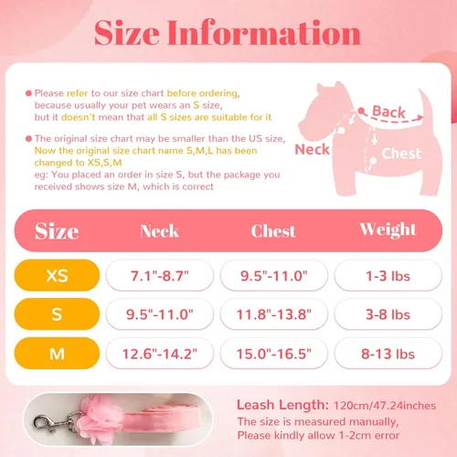 Miniatura 6 de Lindo arnés y correa para perros pequeños, arnés de encaje rosa floral para cachorros para perros pequeños, gatos, malla suave, chaleco para perro