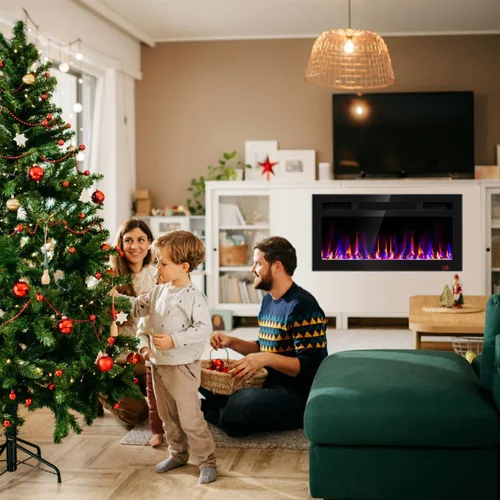 Miniatura 9 de Chimenea eléctrica de 31 pulgadas empotrada y montada en la pared, calentador de chimenea y chimenea lineal, chimenea eléctrica ultrafina, bajo