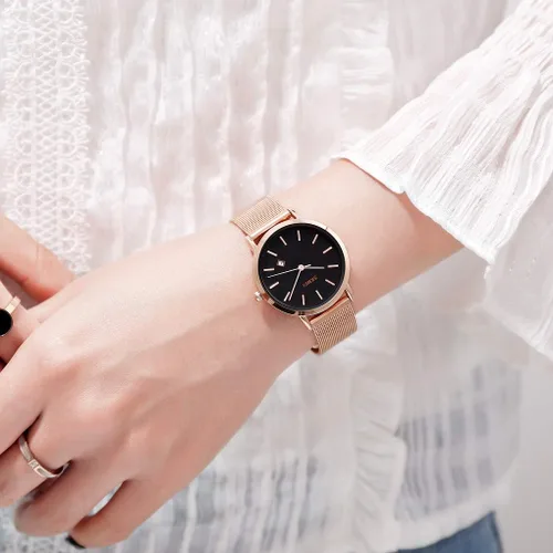 Miniatura 3 de SKMEI Womens Watches Slim Thin Luxury Dress Rose Gold Stainless Steel Mesh Watches Fashion Waterproof Ladies Black Wrist Watch with Date