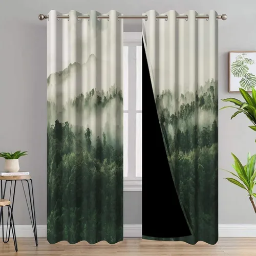 Miniatura 59 de AWERT Cortinas opacas para dormitorio, árbol negro con niebla, naturaleza, amanecer, bosque, 2 paneles para sala de estar, bloqueo de calor, 21 x 45