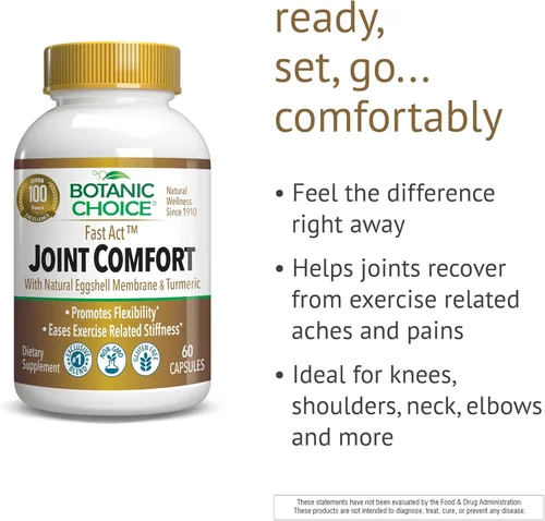 Miniatura 3 de Botanic Choice Confort articular de acción rápida con membrana de cáscara de huevo natural NEM, curcumina de cúrcuma, bioperina y corteza de sauce