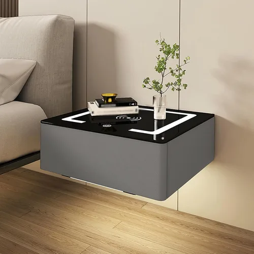Moderna mesita de noche flotante con cajón, mesita de noche montada en la pared, mesita de noche inteligente, mesita de noche LED inteligente con 1