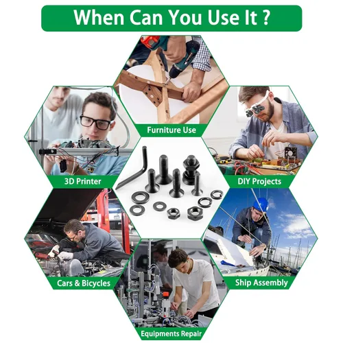 Miniatura 7 de Kit surtido de 1500 tornillos métricos, tornillos de máquina M2 M3 M4 M5 M6 con cerradura y arandelas planas, acero de aleación de grado 10.9, kit