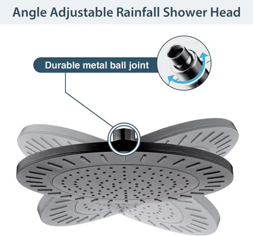 Miniatura 3 de BRIGHT SHOWERS Cabezal de ducha de lluvia, cabezal de ducha de cascada de alta presión de 9 pulgadas con ángulo ajustable y boquillas de silicona
