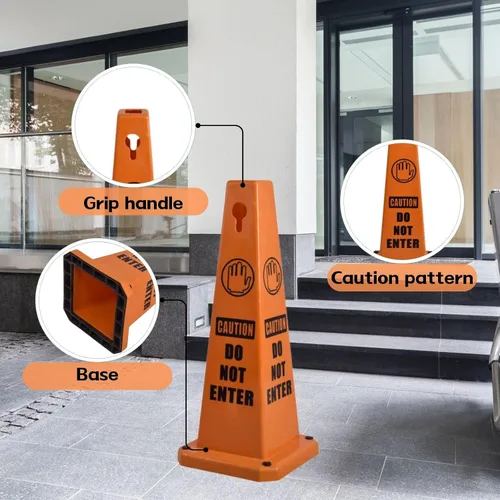 Miniatura 6 de Conos de precaución de 26.5 pulgadas, letreros de seguridad visibles de 4 lados con base de goma pesada, advertencia para prevención de resbalones