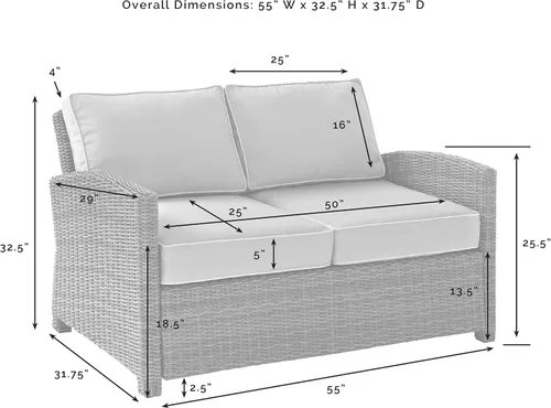Miniatura 3 de Crosley Furniture KO70022WB-NV Bradenton Sofá biplaza de mimbre para exteriores, marrón con cojines azul marino