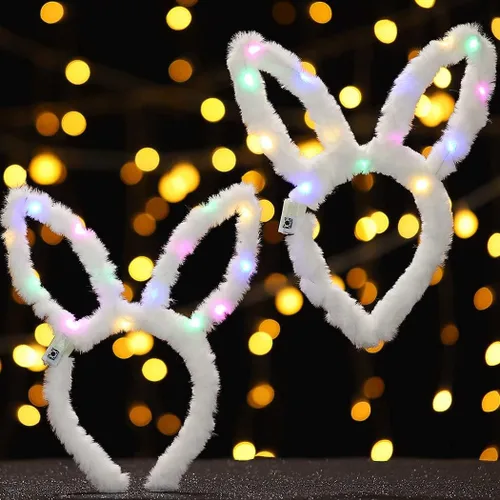 Werhonton Light Up Headbands LED Bunny Ears Head bands Luminous Headdress Party Hair Accessories for Women and Girls (2pcs)