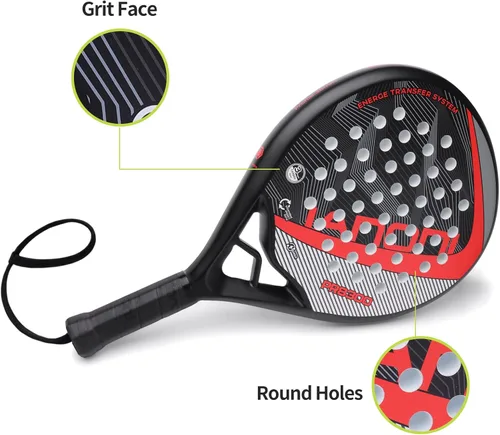 Miniatura 6 de Pala de pádel Superficie de Fibra de Carbono con núcleo de espuma EVA Memory Flex Pala de pádel ligera rojo (8300-Red)