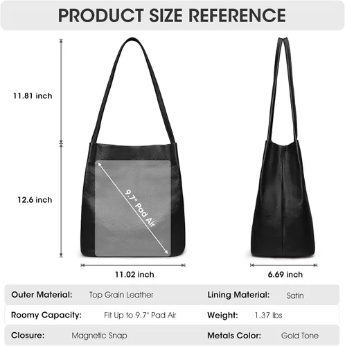 Miniatura 3 de Kattee Bolso de hombro de cuero genuino suave para mujer con cierre magnético superior