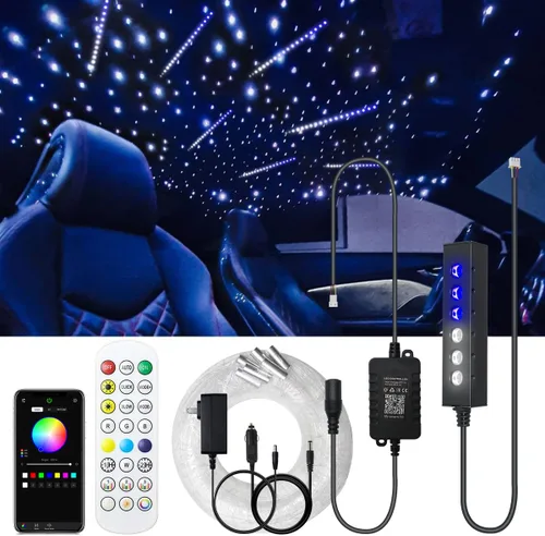 Miniatura 16 de AKEPO - Kit de luz de fibra óptica RGB de 3.2 W, 6 orificios, controlado a través de aplicación, para el hogar y el automóvil, 13.1 pies, 360