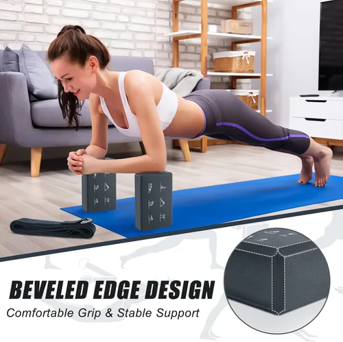 Miniatura 5 de RETON Juego de bloques de yoga con correas, ladrillos de yoga de alta densidad, bloque de pilates de espuma EVA ligera, 2 bloques de yoga con 2 Gris
