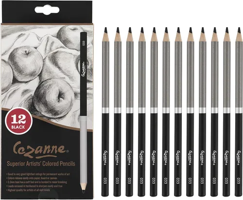 Cezanne Creative Mark - Lápices de colores de alta calidad, color negro, juego de 12 lápices de colores altamente pigmentados para dibujar, mezclar,