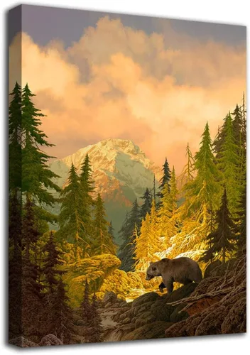 Miniatura 9 de arteWOODS Lienzo decorativo para pared, diseño de oso grizzly para dormitorio, sala de estar, bosque, montaña rocosa, moderno, lienzo, impresiones