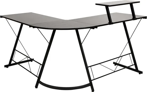 Miniatura 5 de Flash Furniture Ginny - Escritorio esquinero para juegos en forma de L para ahorrar espacio y estante para monitor, escritorio de computadora de 2