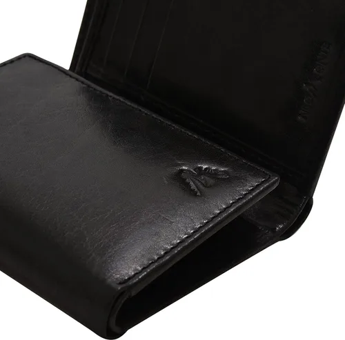 Miniatura 64 de Cartera de cuero RFID hecha a mano para hombres, elegante cartera de bolsillo frontal triple con 2 ranuras para identificación y 9 tarjetas, Negro