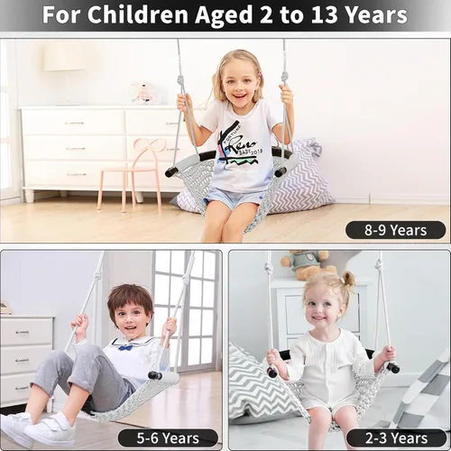 Miniatura 6 de Hi-Na Columpio de árbol para niños, asiento de columpio de cuerda ajustable para niños pequeños con ganchos de resorte y correas, capacidad de 440