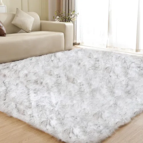 Miniatura 23 de ORINOVA Alfombras de pelo sintético lavable de color gris plateado claro para dormitorio, alfombra de felpa para sala de estar, alfombra