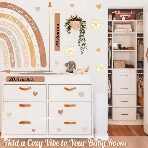 Miniatura 3 de Calcomanías de pared de acuarela arco iris, calcomanías de pared boho para habitación de bebé, calcomanías de pared motivacionales para decoración